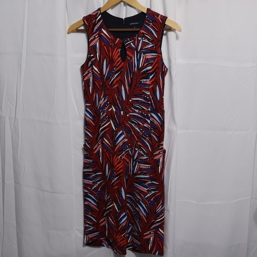 Lands End Sheath Dress Keyhole Bodice Womens Size 0 Back Zip Multicolor Heavywt